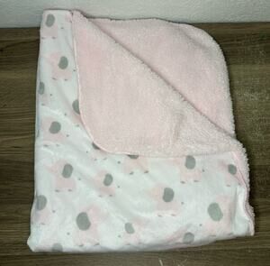 Wendy Bellissimo Baby Blanket Pink Elephants Sherpa Back Soft Gray